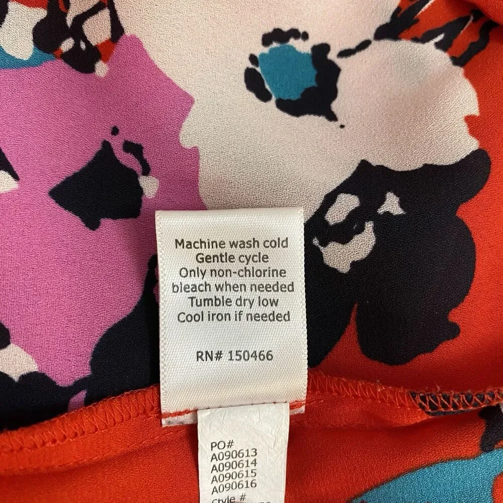 41 Hawthorne Top Womens XL Breyson Pleat Split Neck  Red Floral Office Casual
